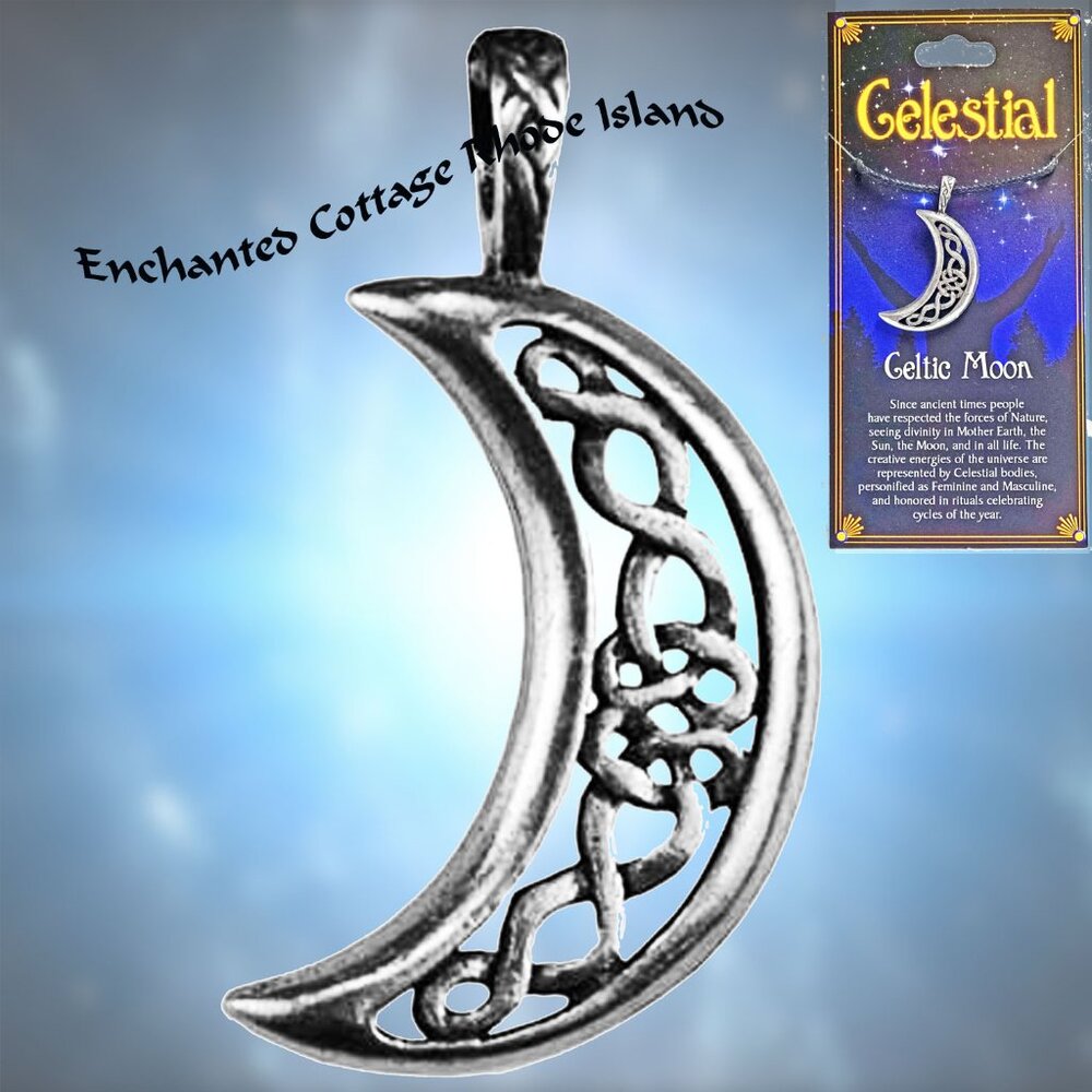 𝑪𝒆𝒍𝒆𝒔𝒕𝒊𝒂𝒍 Crescent 𝑪𝒆𝒍𝒕𝒊𝒄 𝑴𝒐𝒐𝒏 Goddess Wicca Amulet Necklace